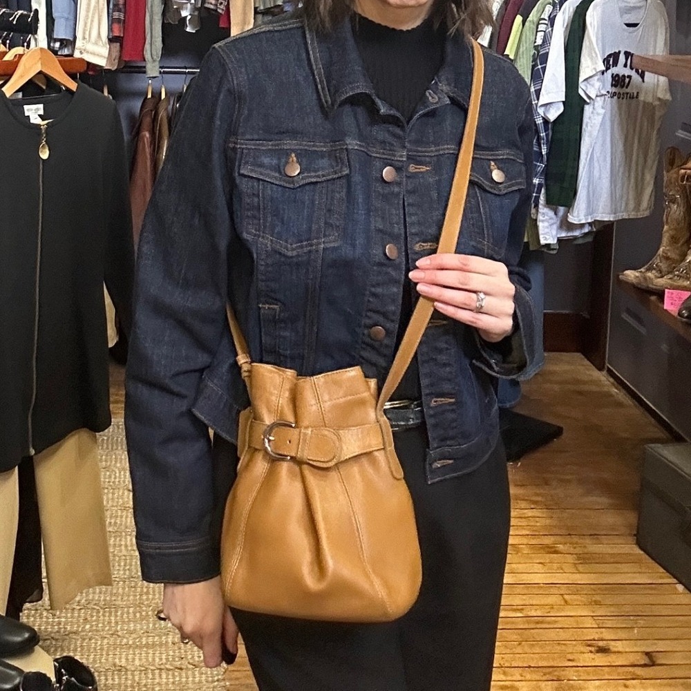 Vintage Coach British Tan Leather Belted Bucket Crossbody Bag 4156 USA Made - Picture 2 of 8